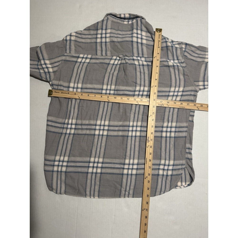 RSQ long sleeve button up Flannel Plaid Blue White Grey, women's Large - Picture 4 of 4